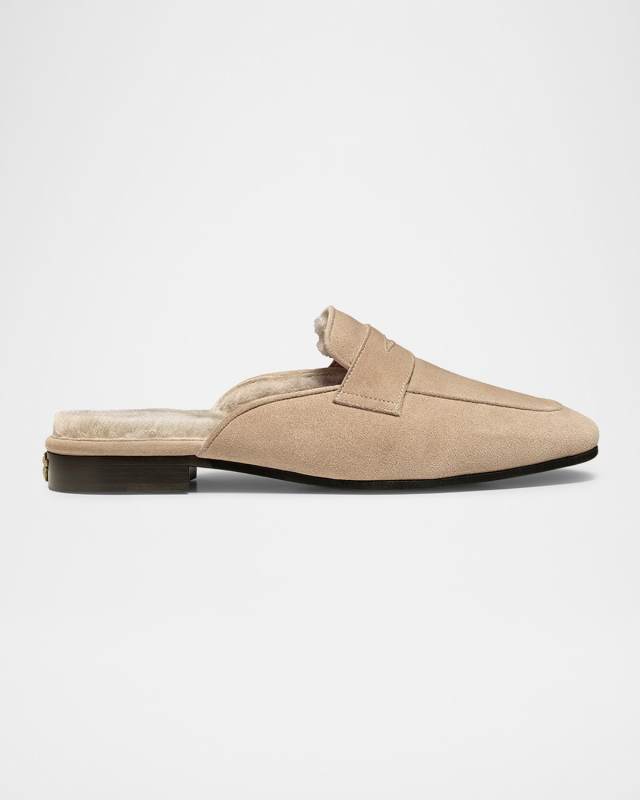 Palissandro Suede Shearling-Lined Penny Slippers